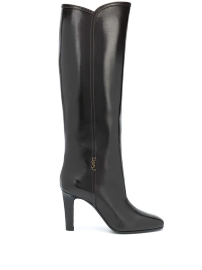 Saint Laurent Jane Monogram Leather Boots In Brown