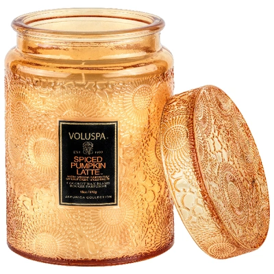 Voluspa Spiced Pumpkin Latte Large Glass Jar Candle With Lid In Orange