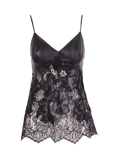 Ermanno Scervino Faux Leather And Lace Tank Top In Black
