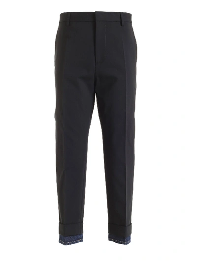 Dsquared2 Denim-cuff Tailored Trousers In Black