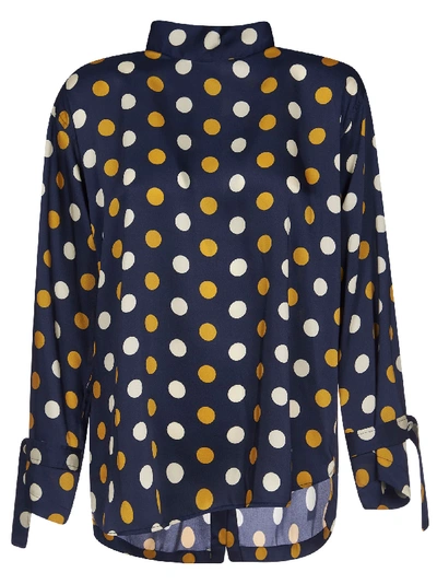 Jejia Rear Buttoned Polka-dot Shirt In Blue