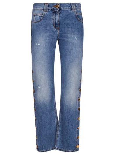 Balmain Side Embellished Jeans In Blue