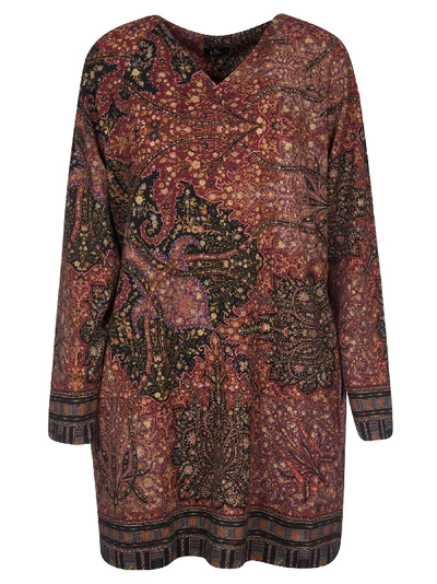 Etro Paisley Printed V-neck Dress In Multicolor