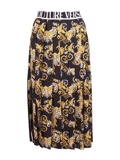 Versace Jeans Couture Logo Baroque Polyester Skirt In Black