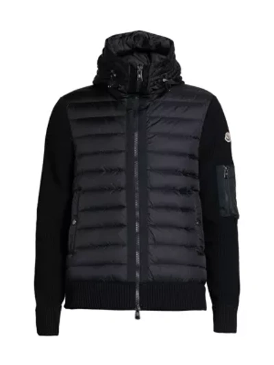 Moncler Wool-blend Knit-sleeve Quilted Jacket In Navy