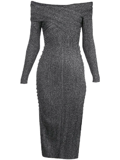 Altuzarra Mattie Off-the-shoulder Metallic Stretch-knit Midi Dress In Black