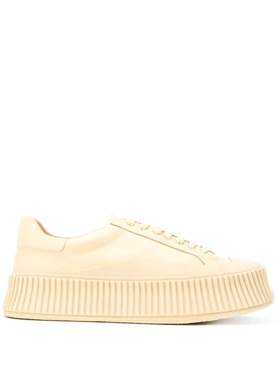 Jil Sander Monochromatic Beige Leather Sneakers With Ridged Sole In Neutral