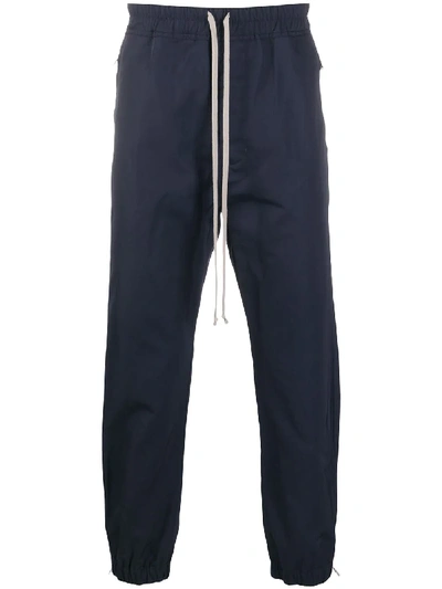 Rick Owens Cropped Drawstring Waist Trousers In Blue