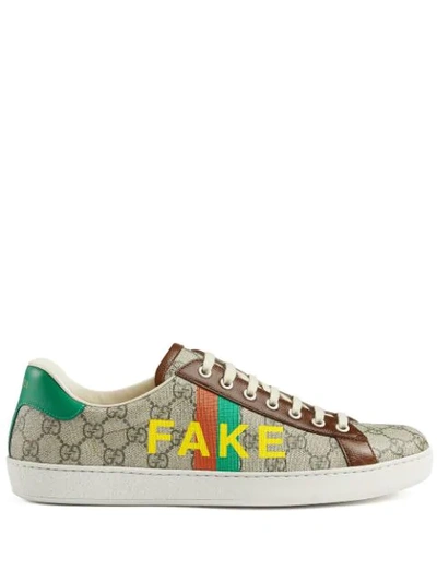 Gucci Ace Printed Leather-trimmed Monogrammed Coated-canvas Trainers In Grey