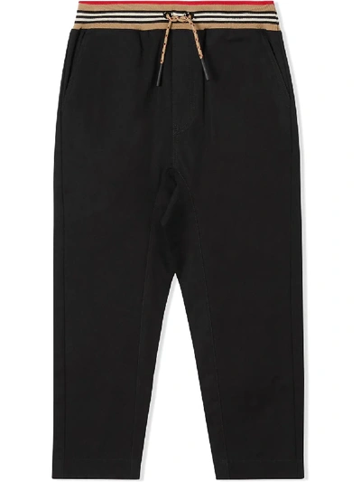 Burberry Kids' Icon Stripe Drawstring Trousers In Black