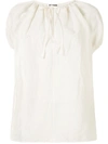 JIL SANDER LOOSE BLOUSE WITH TIE NECK AND CAP SLEEVES