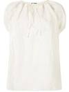 Jil Sander Loose Blouse With Tie Neck And Cap Sleeves In Neutrals