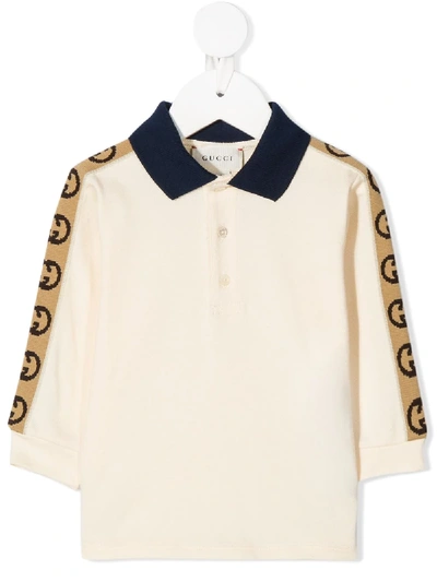 Gucci Babies' Interlocking G-stripe Polo Shirt In Neutrals