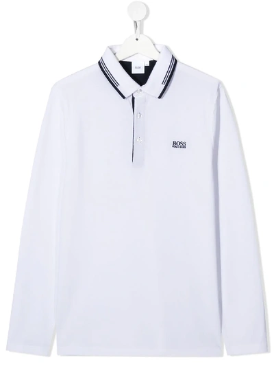 Hugo Boss Kids' Long-sleeve Polo Shirt In White