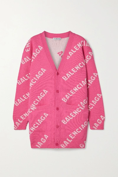 Balenciaga Oversize Logo Wool Blend Knit Cardigan In Pink