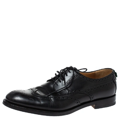 Pre-owned Gucci Black Brogue Leather Lace Up Derby Size 44.5