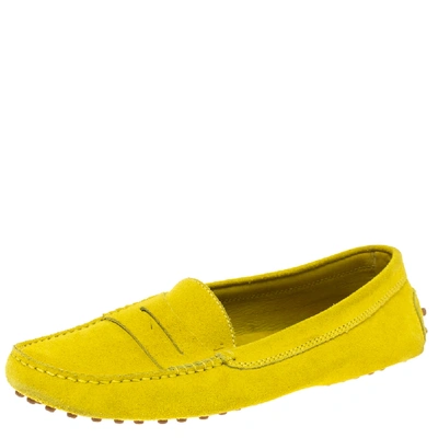 Pre-owned Tod's Yellow Suede Penny Loafers Size 39.5