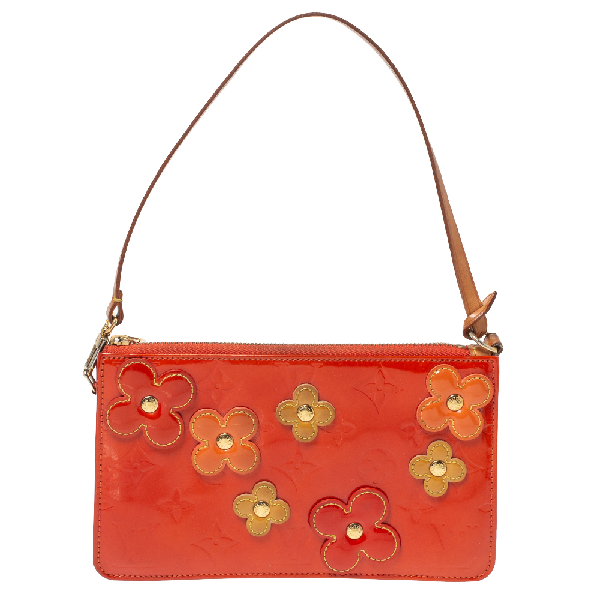 Pre-Owned Louis Vuitton Red Monogram Vernis Lexington Fleurs Pochette Bag In Orange | ModeSens