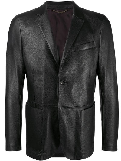 Ajmone Long-sleeve Leather Blazer In Black
