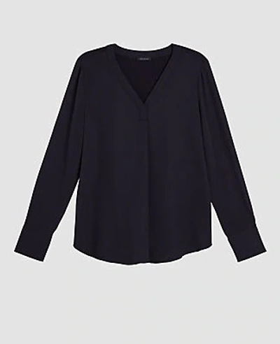 Ann Taylor Mixed Media Pleat Front Top In Black