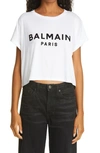 BALMAIN FLOCKED LOGO CROP TEE,UF11357I321