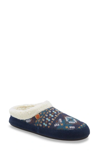 Acorn Fair Isle Hoodback Scuff Slipper In Blue Multi