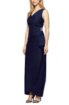 ALEX EVENINGS EMBELLISHED SIDE DRAPE COLUMN FORMAL GOWN,134200