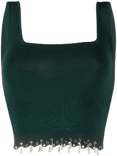 Sandro Knitted Bra Top With Tassels In Vert Bouteille