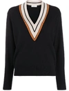 Sandro Colle Contrast-trim Wool And Cashmere-blend Jumper In Noir