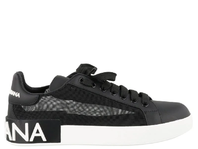 Dolce & Gabbana Portofino Sneakers In Nappa Leather And Mesh In Black/white