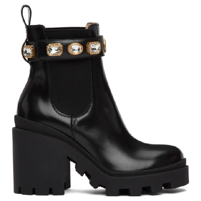 Gucci Leather Ankle Boot With Belt In Black