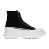 Alexander Mcqueen Black Canvas Tread Slick Platform High Sneakers In Black,white