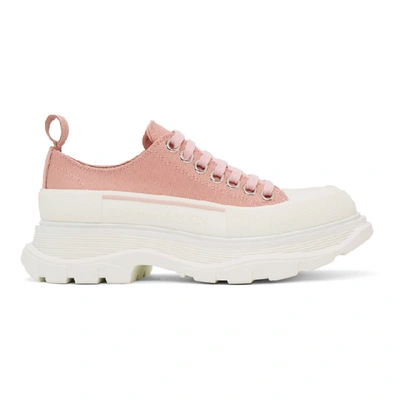 Alexander Mcqueen Pink Tread Slick Platform Low Trainers In White,pink