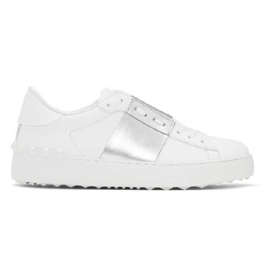 Valentino Garavani Open Metallic Leather Sneakers In White