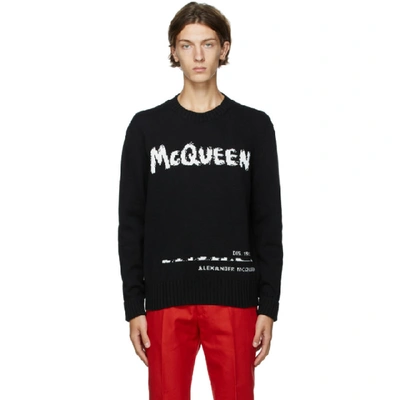 Alexander Mcqueen 黑色 & 白色嵌花针织徽标针织衫 In Black