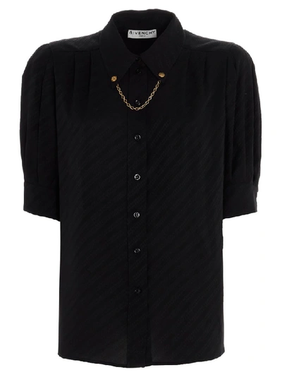 Givenchy Chain-collar Logo-jacquard Silk Blouse In Black
