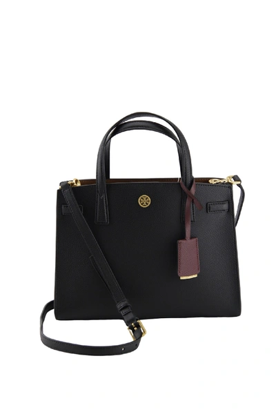 Tory Burch Robinson Small Saffiano Leather Zip-top Shoulder Tote Bag In Black