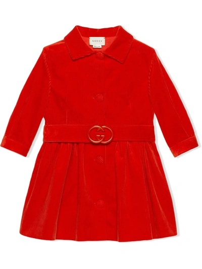 Gucci Kids' Belted Corduroy Dress 4-12 Years In Red