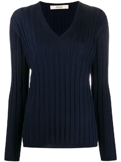 Odeeh Ribbed Knit V-neck Jumper In Blue