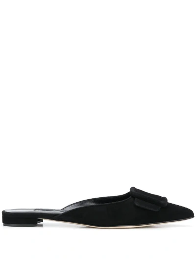 Manolo Blahnik Maysale Buckled Suede Point-toe Flats In Black