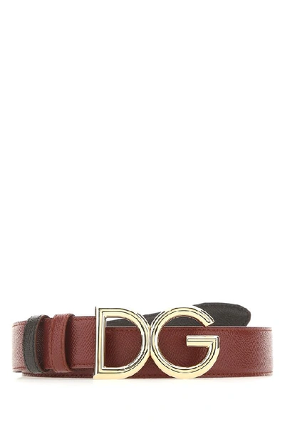 Dolce & Gabbana Logo Buckle Reversible Leather Belt In Cognac/ Tesa Moro