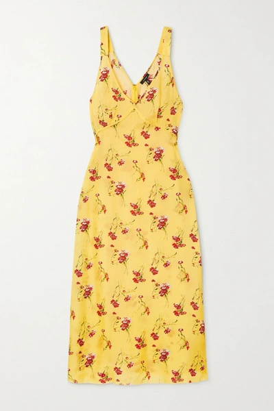 R13 Yellow Floral Long Side Stripe Slip Dress In Multi