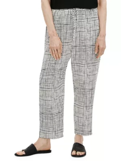 Eileen Fisher Checked Slouchy Cropped Pant In Bone/black