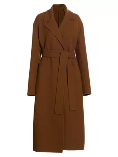 The Row Malika Wool-blend Long Belted Coat In Saddle Brown