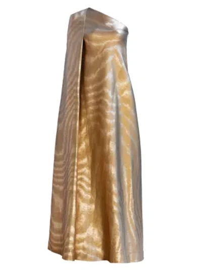 Reem Acra Iridescent Animal-stripe Asymmetric Gown In Gold