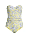Tory Burch Printed Bustier One-piece Swimsuit In Yellow Swirl