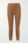 L Agence Marguerite Coated Cotton Denim High-rise Skinny Jeans In Camel