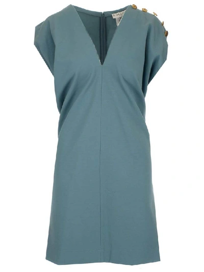 Givenchy Gold Button Sleeveless Draped Dress In Blue