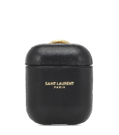 Saint Laurent Leather Airpods Case In Black