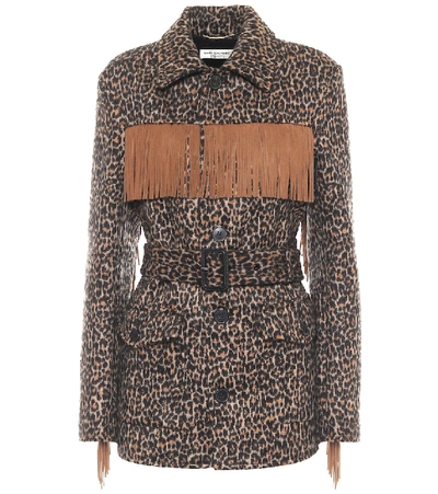 Saint Laurent Animal Print Coat In Brown And Black